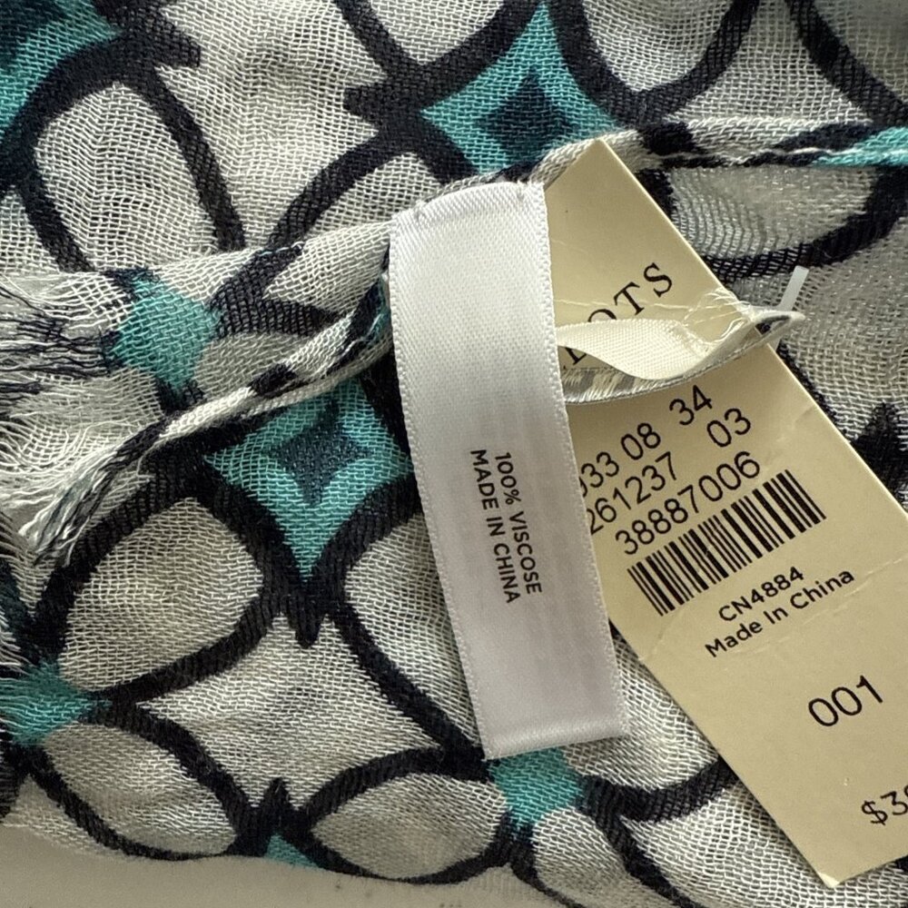 NWT‎ Talbots 100% Viscose Rectangular Rectangle Scarf Blue Fringe Edges 27”x70” - Picture 5 of 6